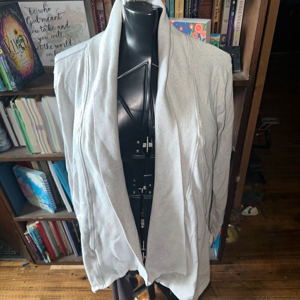 Athleta heathered gray drap front L Athleisure cardigan